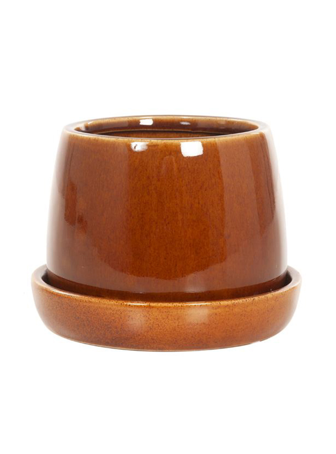 Okergele pot met schotel ⌀ 13 cm